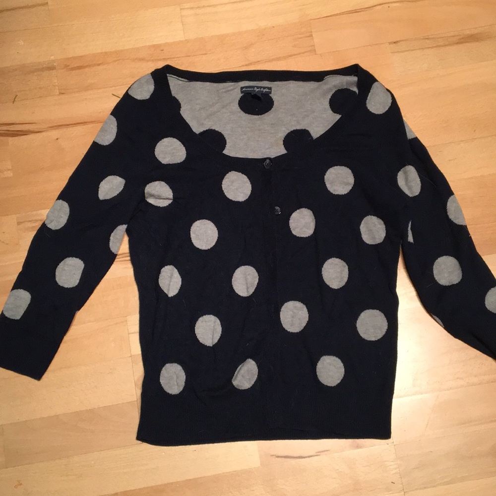 American Eagle Navy Blue Polka Dot Cardigan